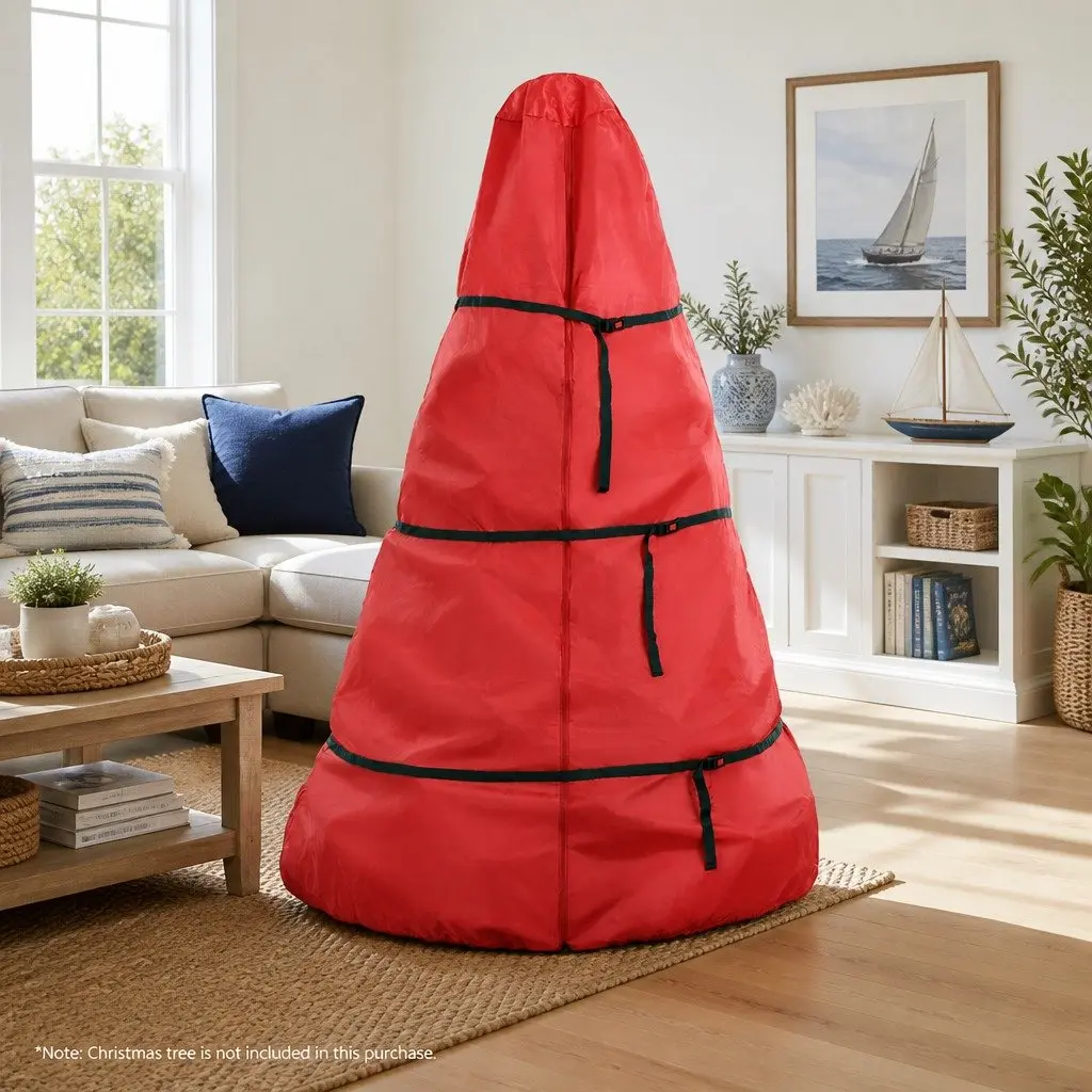 Christmas Tree Storage Bag 8ft Durable Oxford Fabric Zipper Closure Buckle Strap Red