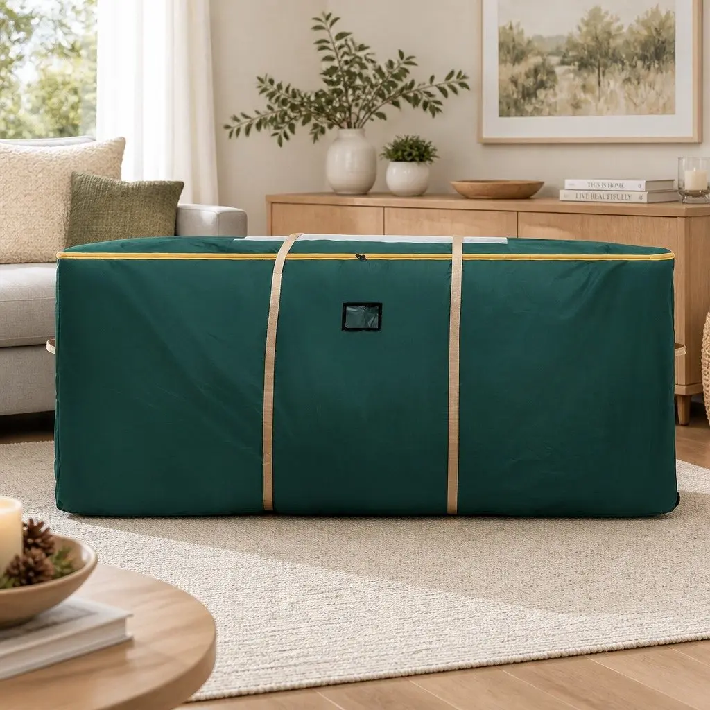 Christmas Tree Storage Bag 10ft Wheels Clear Window Green