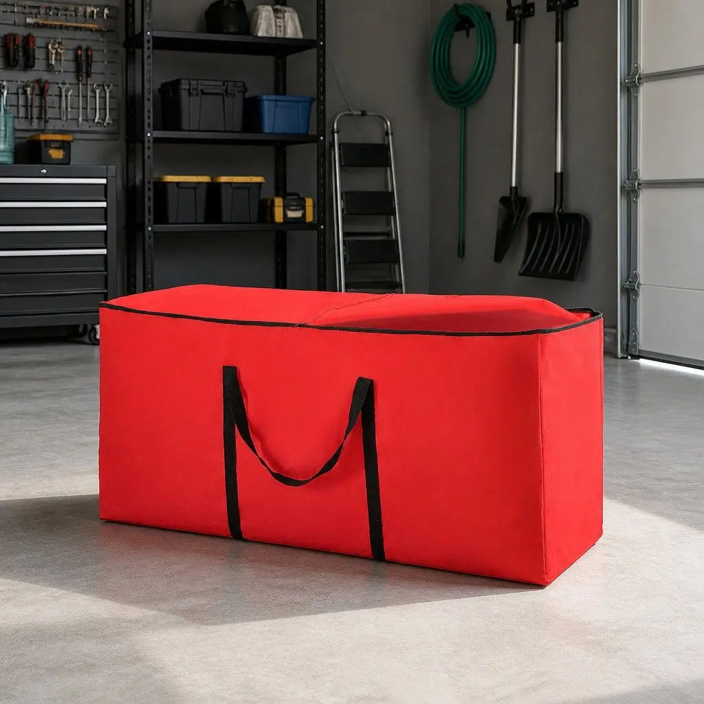 Christmas Tree Storage Bag 8ft Red Oxford Fabric Thick Construction Dual Reinforced Handles Smooth Zipper Closure