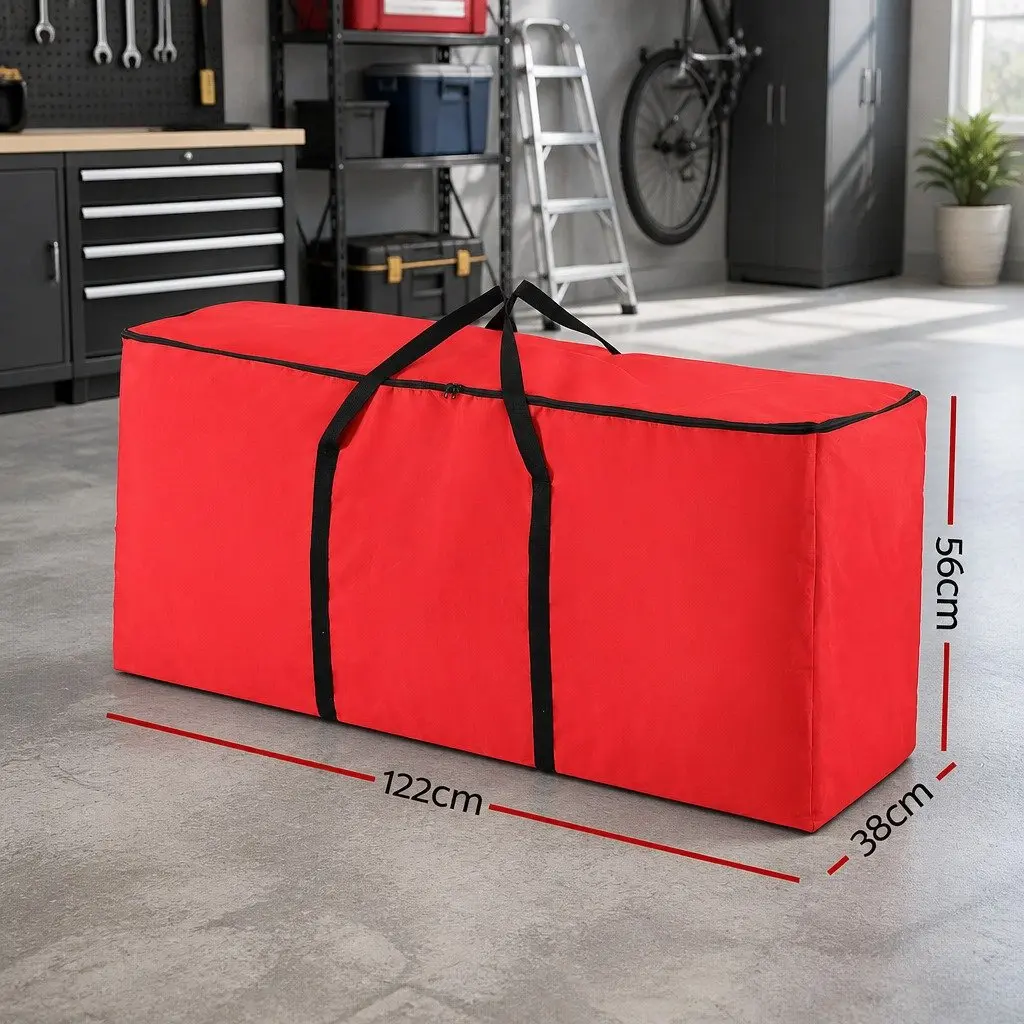 Christmas Tree Storage Bag 8ft Red Oxford Fabric Thick Construction Dual Reinforced Handles Smooth Zipper Closure