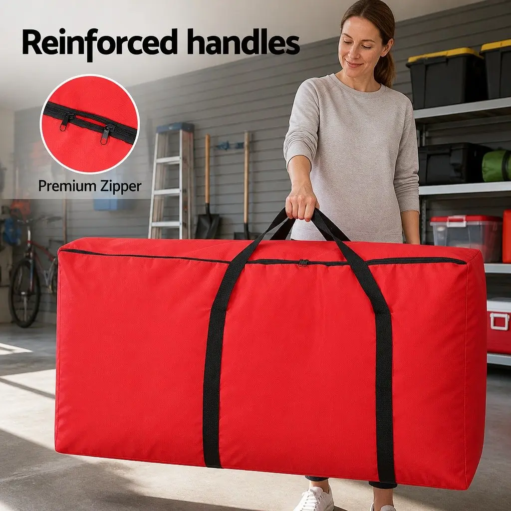 Christmas Tree Storage Bag 8ft Red Oxford Fabric Thick Construction Dual Reinforced Handles Smooth Zipper Closure