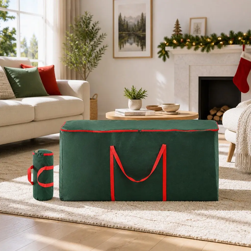 Christmas Tree Storage Bag Set Green Thick Oxford Fabric Reinforced Handles Dual Zippers