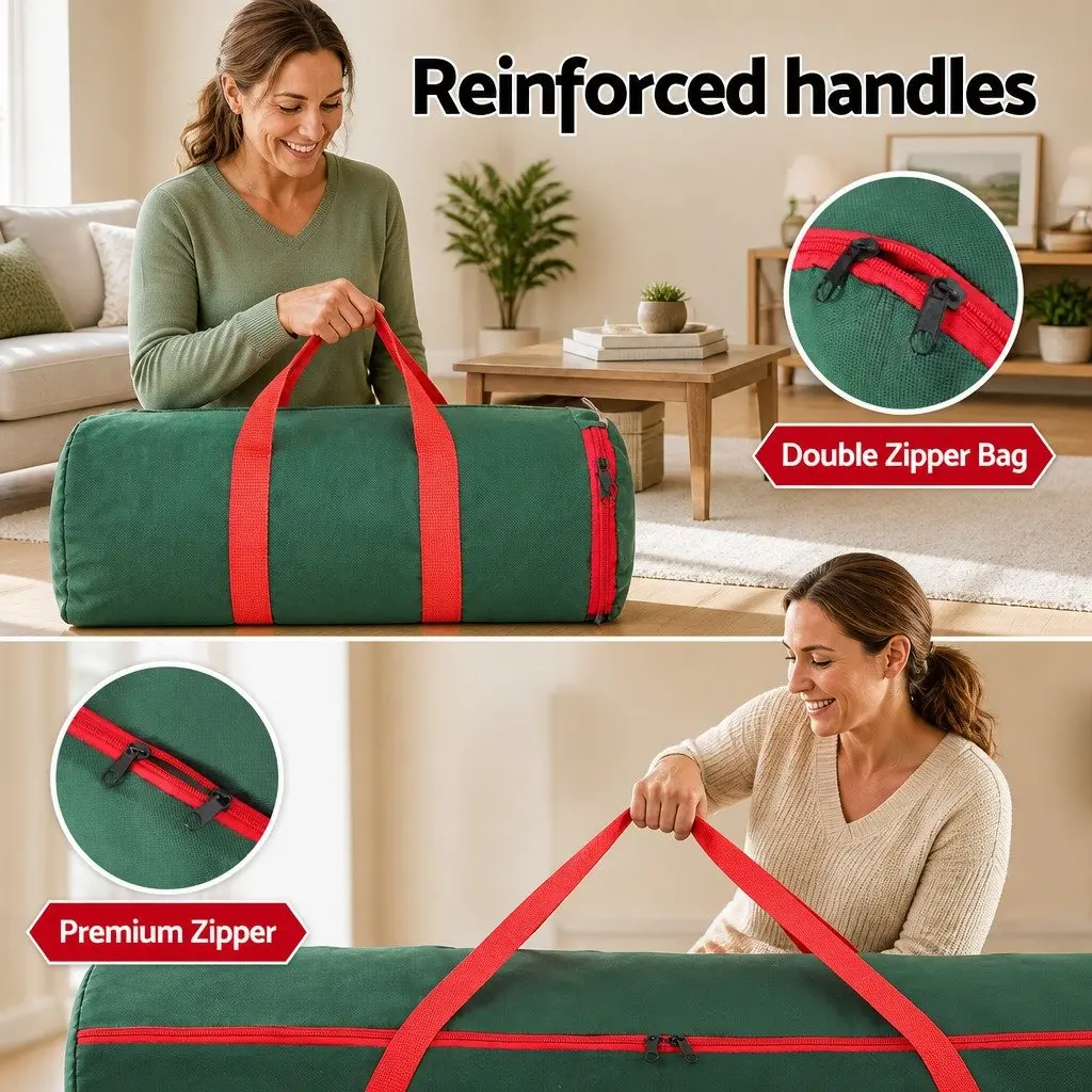 Christmas Tree Storage Bag Set Green Thick Oxford Fabric Reinforced Handles Dual Zippers