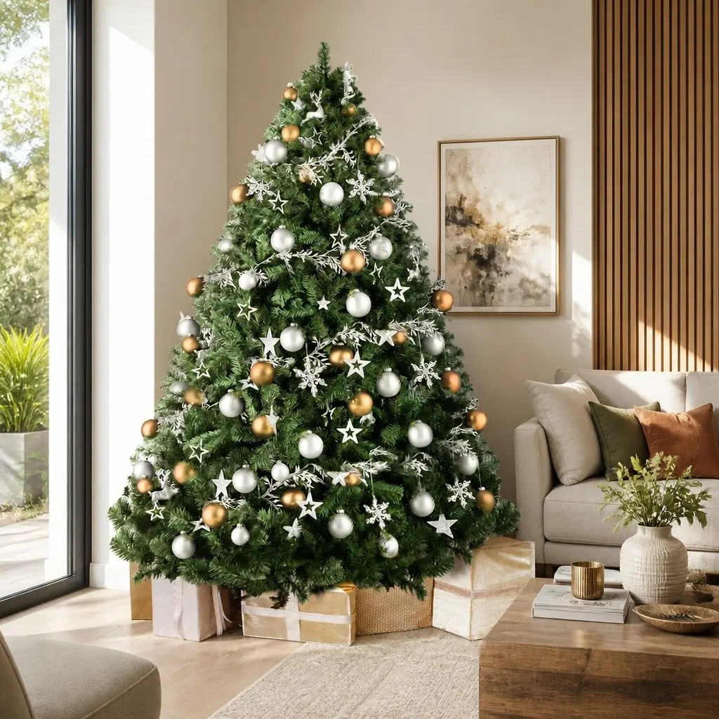 Christmas Tree 7FT Green Fir 1250 PVC Tips Metal Stand