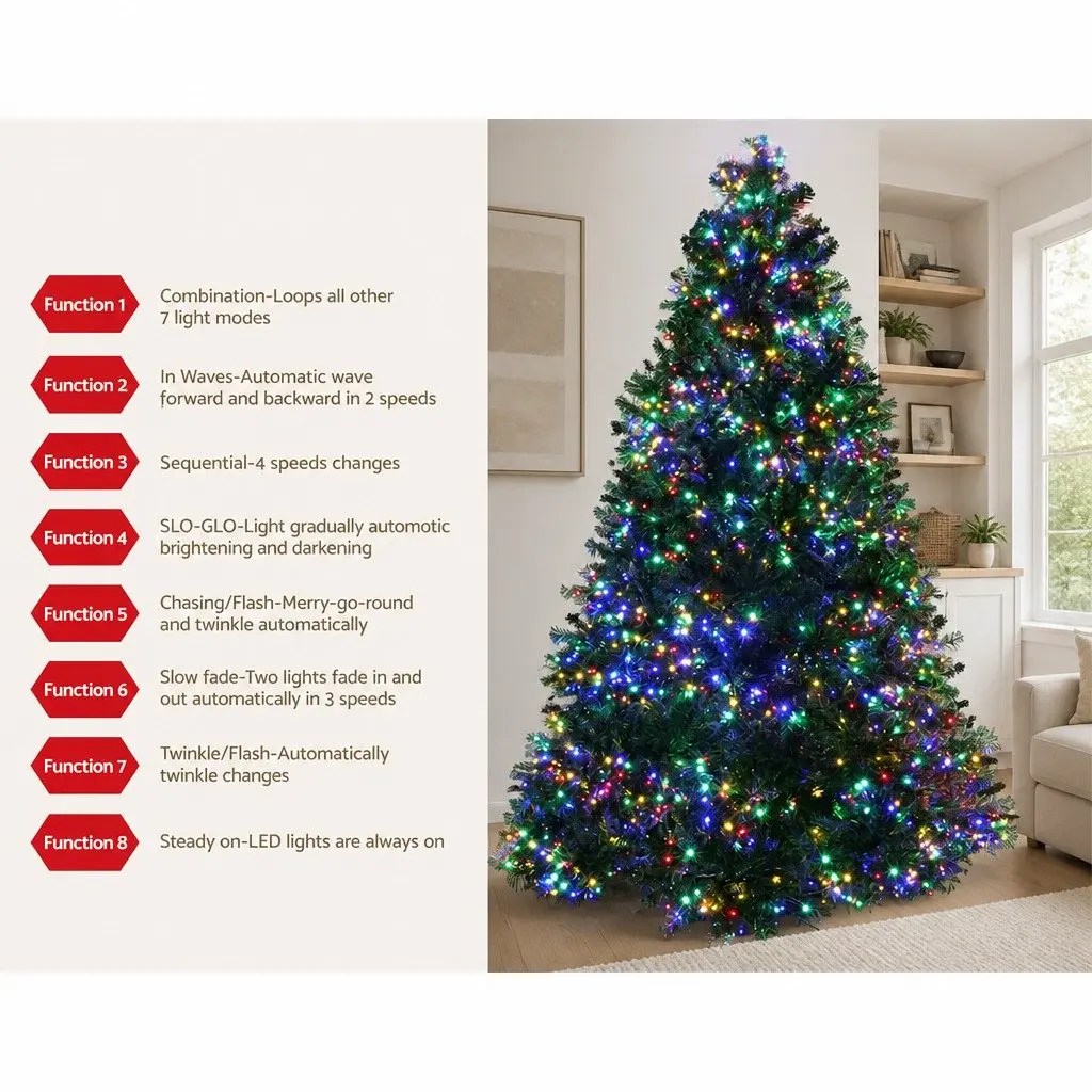 Pre-Lit Christmas Tree 2.1m Green LED Lights 2800 Multi-coloured 8 Modes Home Decor