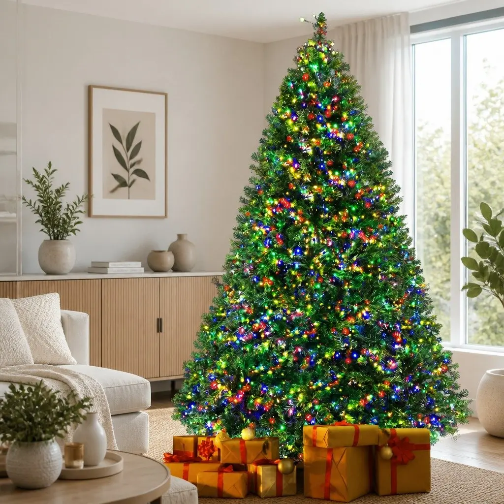 Pre-Lit Christmas Tree 2.1m Green LED Lights 2800 Multi-coloured 8 Modes Home Decor