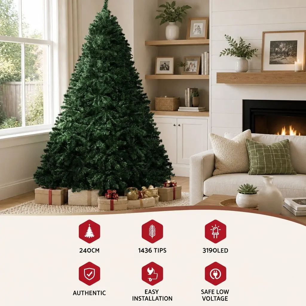 Christmas Tree 2.4M Pre-Lit Multi Colour LED 8 Light Mode 8FT