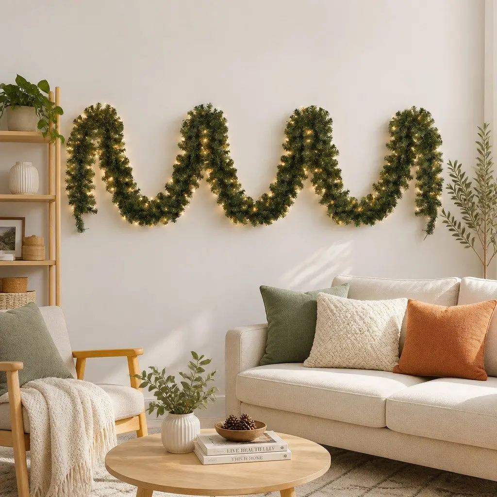 Christmas Garland 10M Green Prelit with 160 Warm LED Lights and 700 Tips for Indoor and Outdoor Use