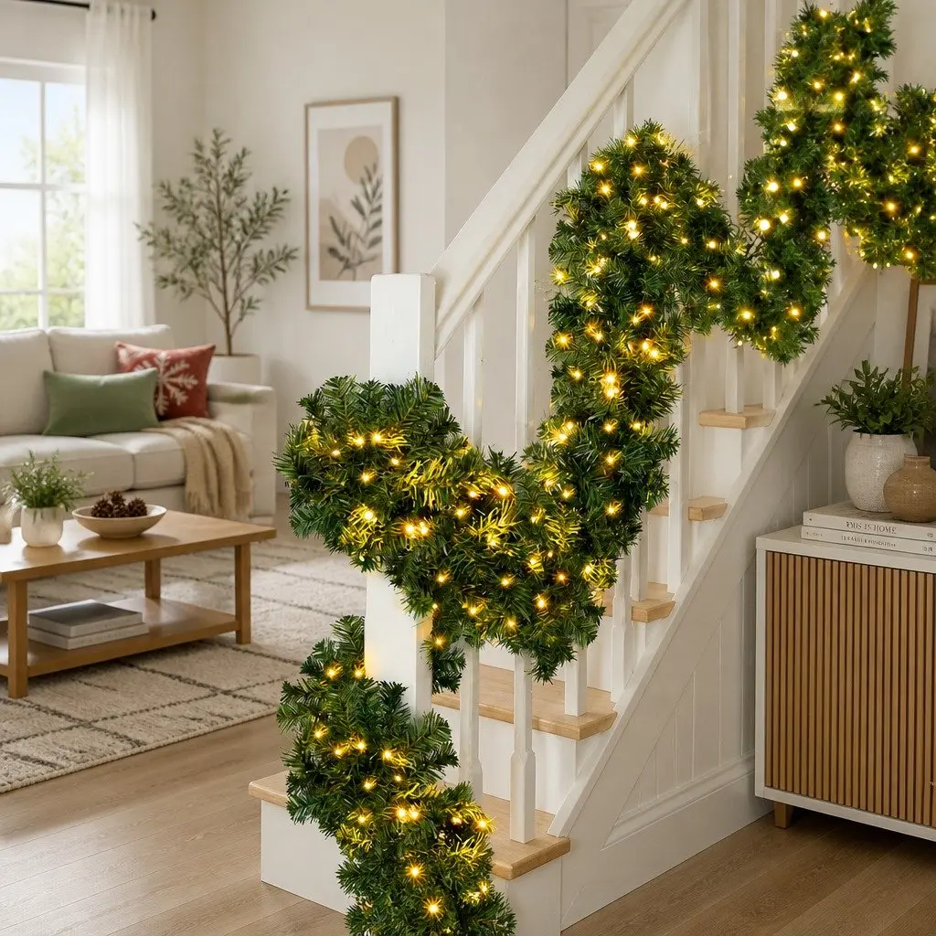 Christmas Garland 10M Green Prelit with 160 Warm LED Lights and 700 Tips for Indoor and Outdoor Use