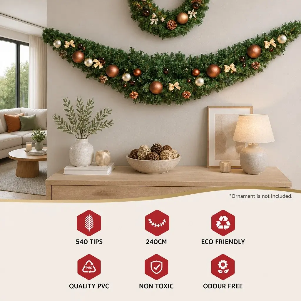 Christmas Garland 2.4m Evergreen Indoor Outdoor Decoration Non-toxic PVC