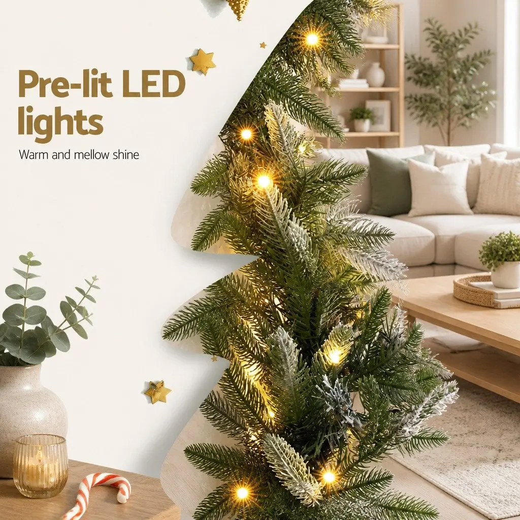 Christmas Garland 3 Metre Pre-lit Warm White LED Lights Snow Frosted Green Indoor Outdoor