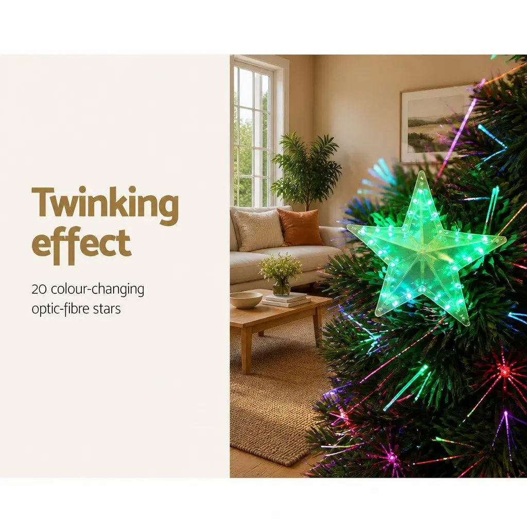Optic Fibre Christmas Tree 1.2m Multi Colour LED Pre-Lit with Star Topper and 20 Small Stars