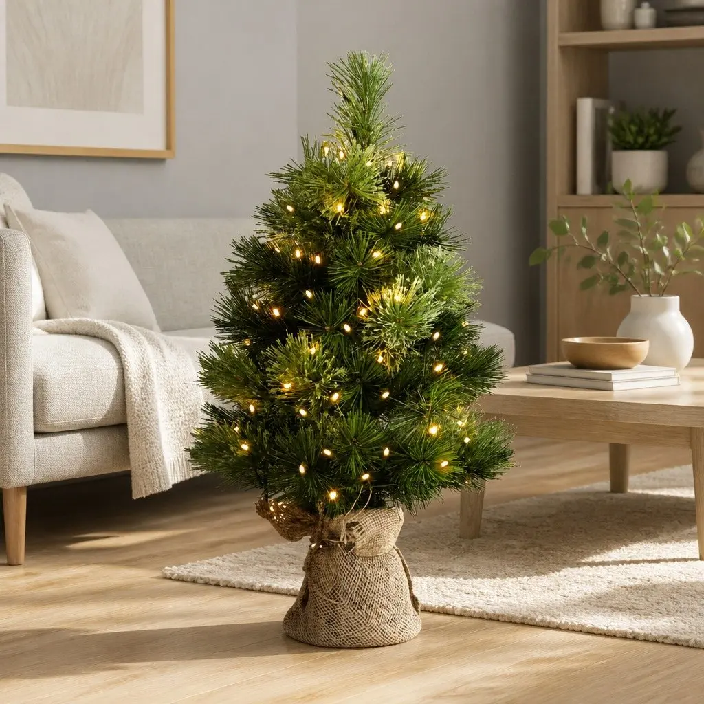 Mini Christmas Tree 60CM Tabletop LED Lights 8 Light Modes Green