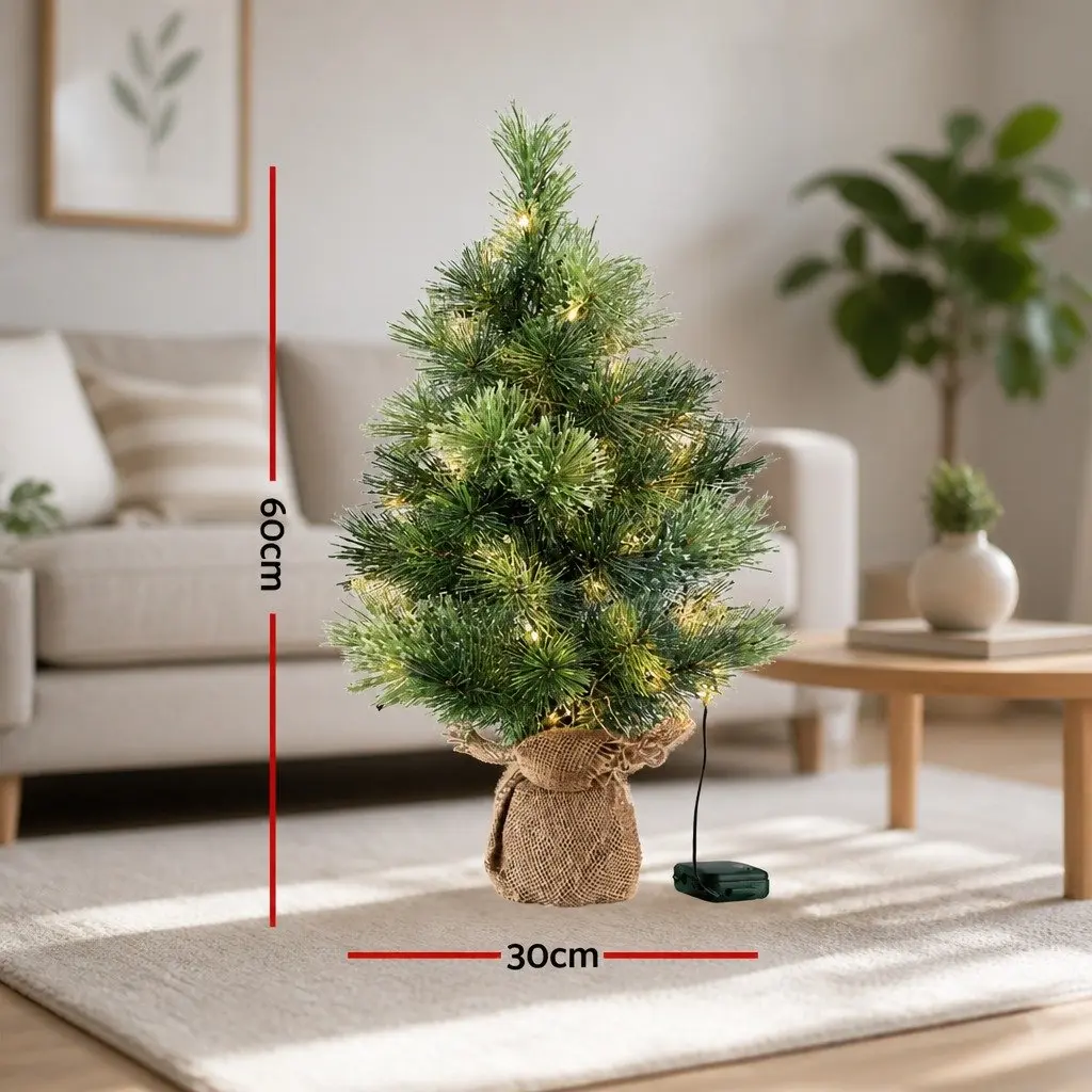 Mini Christmas Tree 60CM Tabletop LED Lights 8 Light Modes Green
