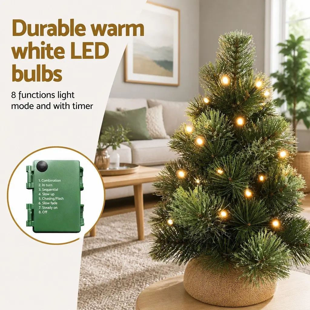 Mini Christmas Tree 60CM Tabletop LED Lights 8 Light Modes Green