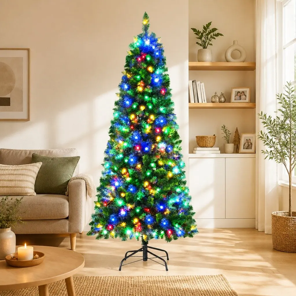 Christmas Tree 1.8M Pre-Lit 200 LED Multi Colour 8 Mode Green 544 Tips