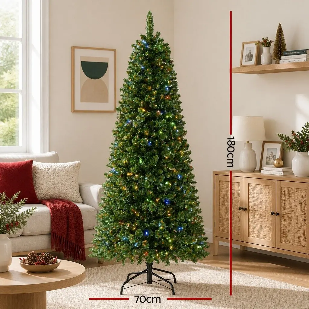 Christmas Tree 1.8M Pre-Lit 200 LED Multi Colour 8 Mode Green 544 Tips
