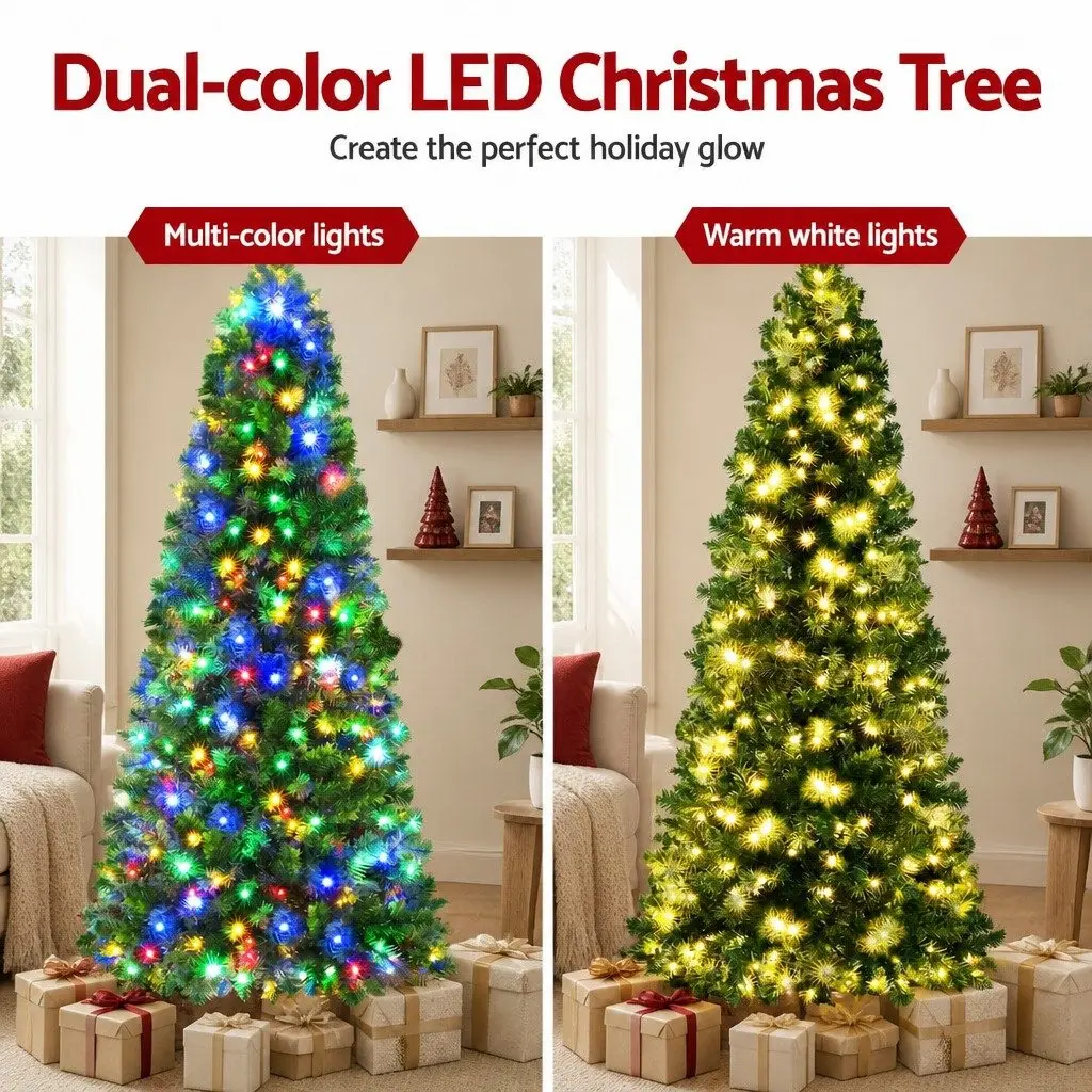 Christmas Tree 1.8M Pre-Lit 200 LED Multi Colour 8 Mode Green 544 Tips