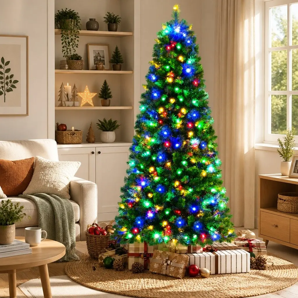 Christmas Tree 1.8M Pre-Lit 200 LED Multi Colour 8 Mode Green 544 Tips