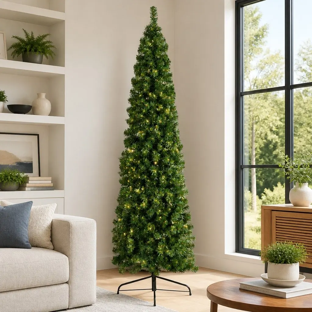 Pre-lit Half Corner Christmas Tree 2.1M 250 Warm White LED Bulbs 430 Tips