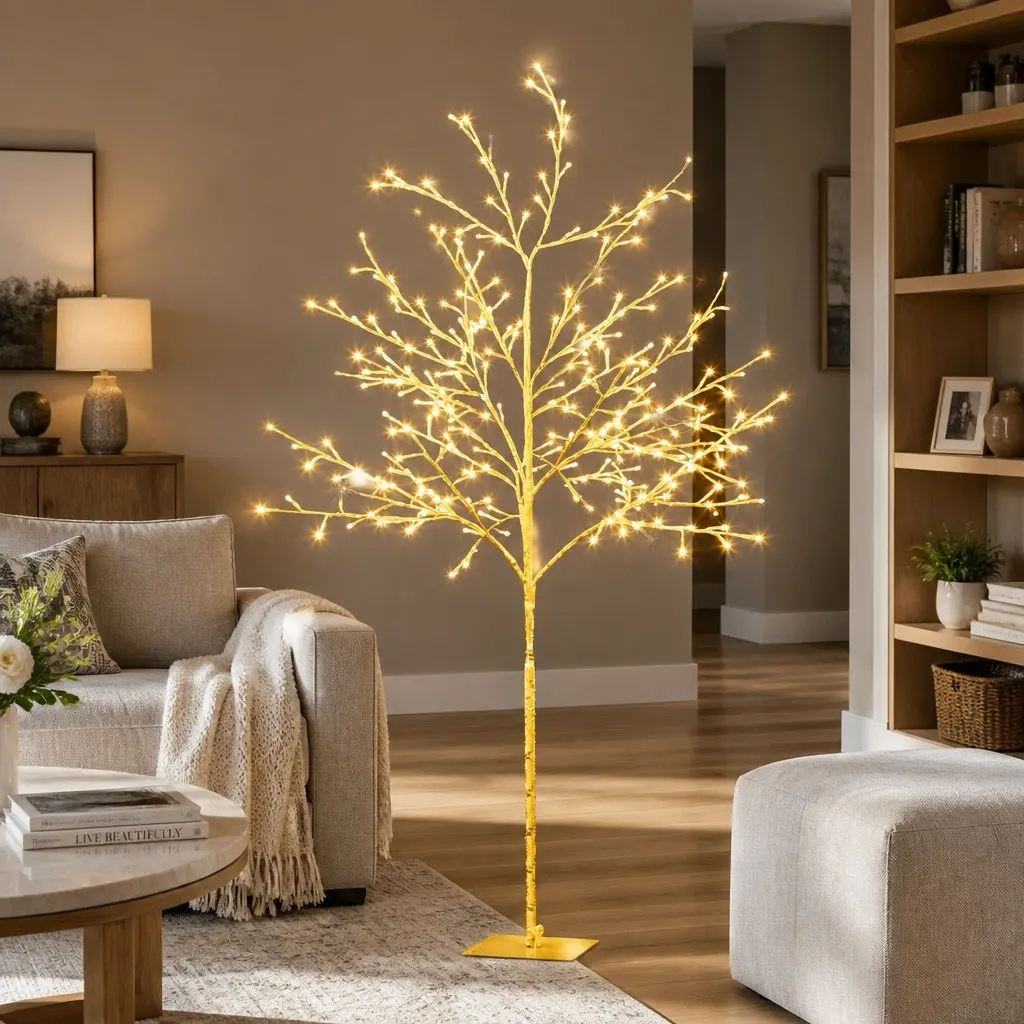 LED Christmas Tree 5FT Pre-Lit with 304 Warm White Lights Indoor Outdoor Holiday Decoration