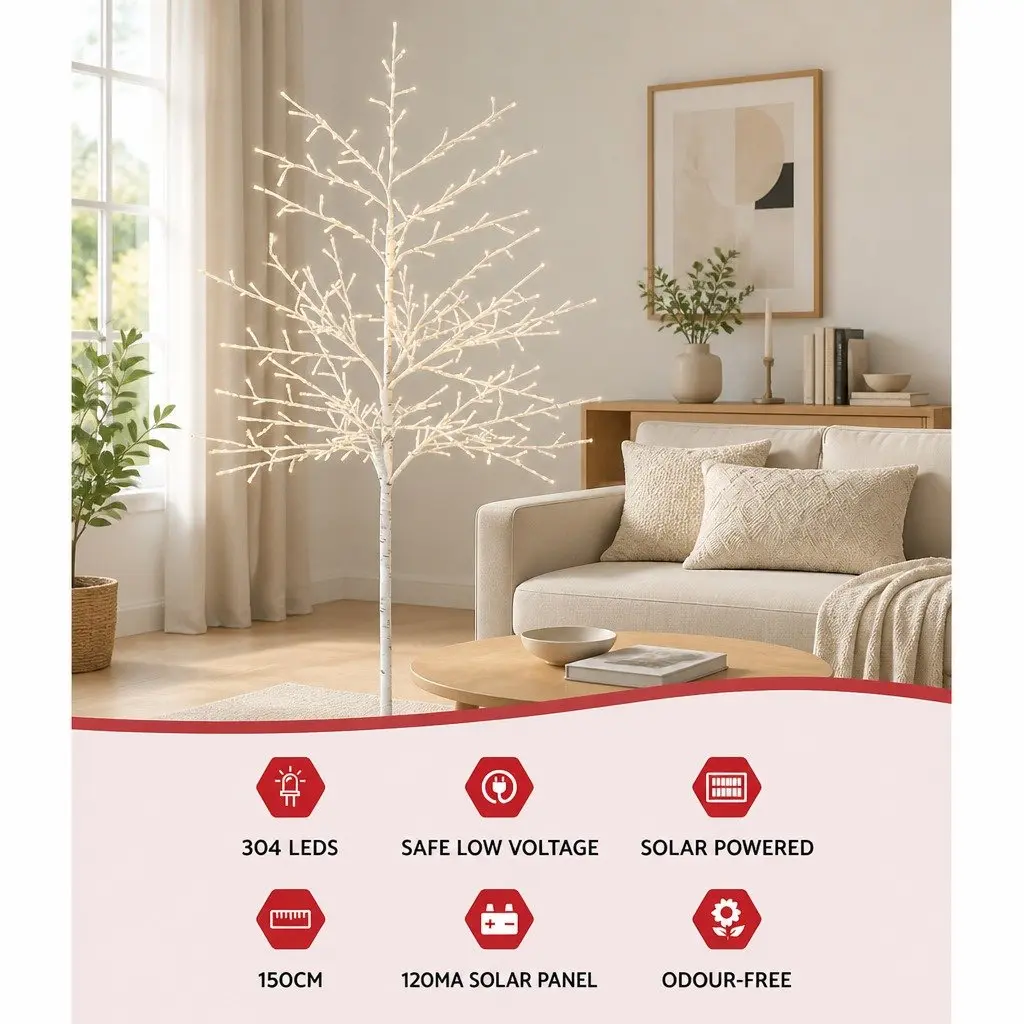 Solar LED Christmas Tree 5ft 304 White Lights Solar Powered Outdoor Garden Decoration