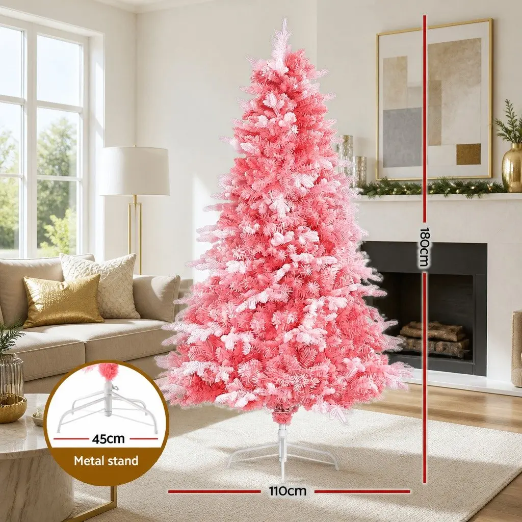 Christmas Tree 1.8m Pink Snow Flocked with White Tips for Party Home Decor
