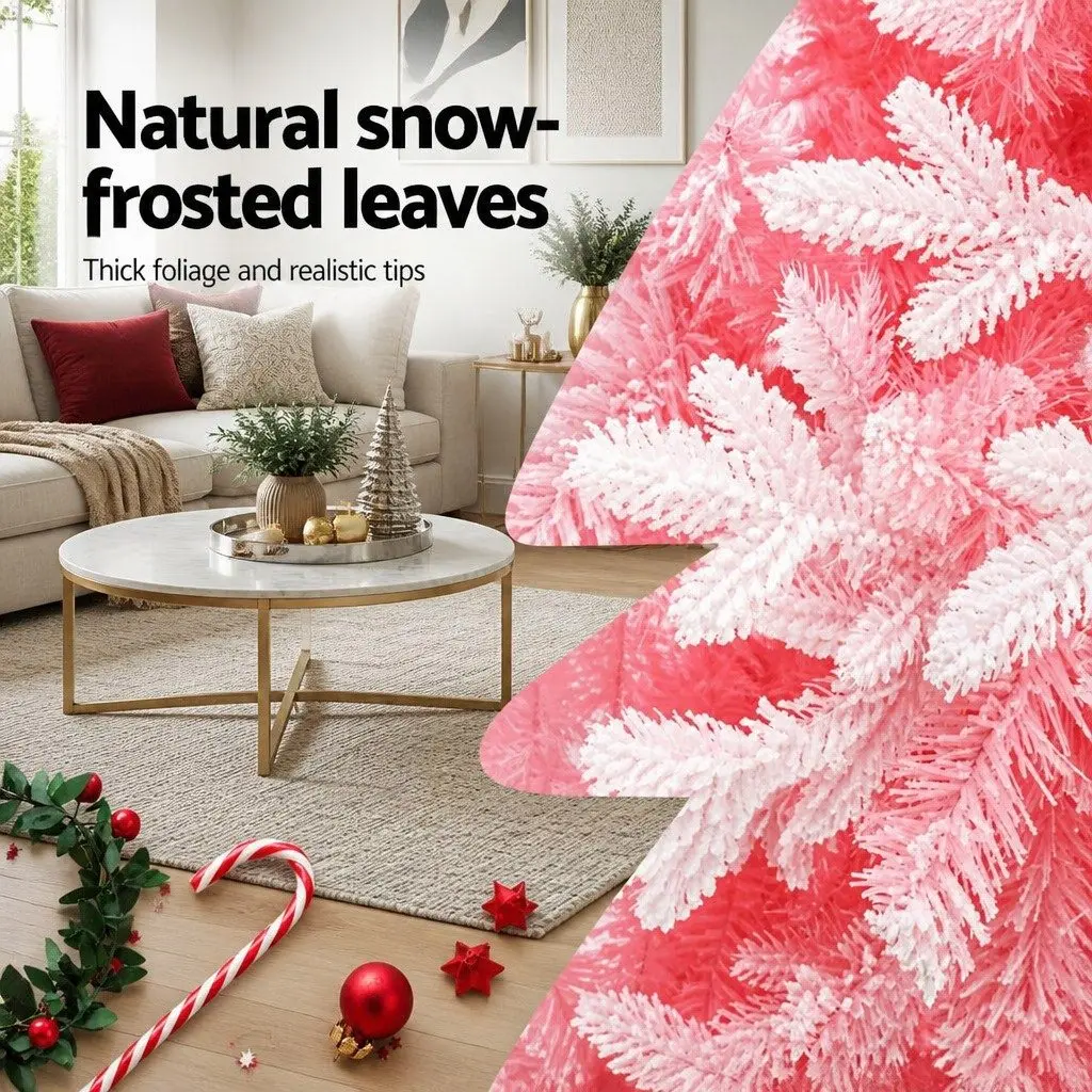 Christmas Tree 1.8m Pink Snow Flocked with White Tips for Party Home Decor