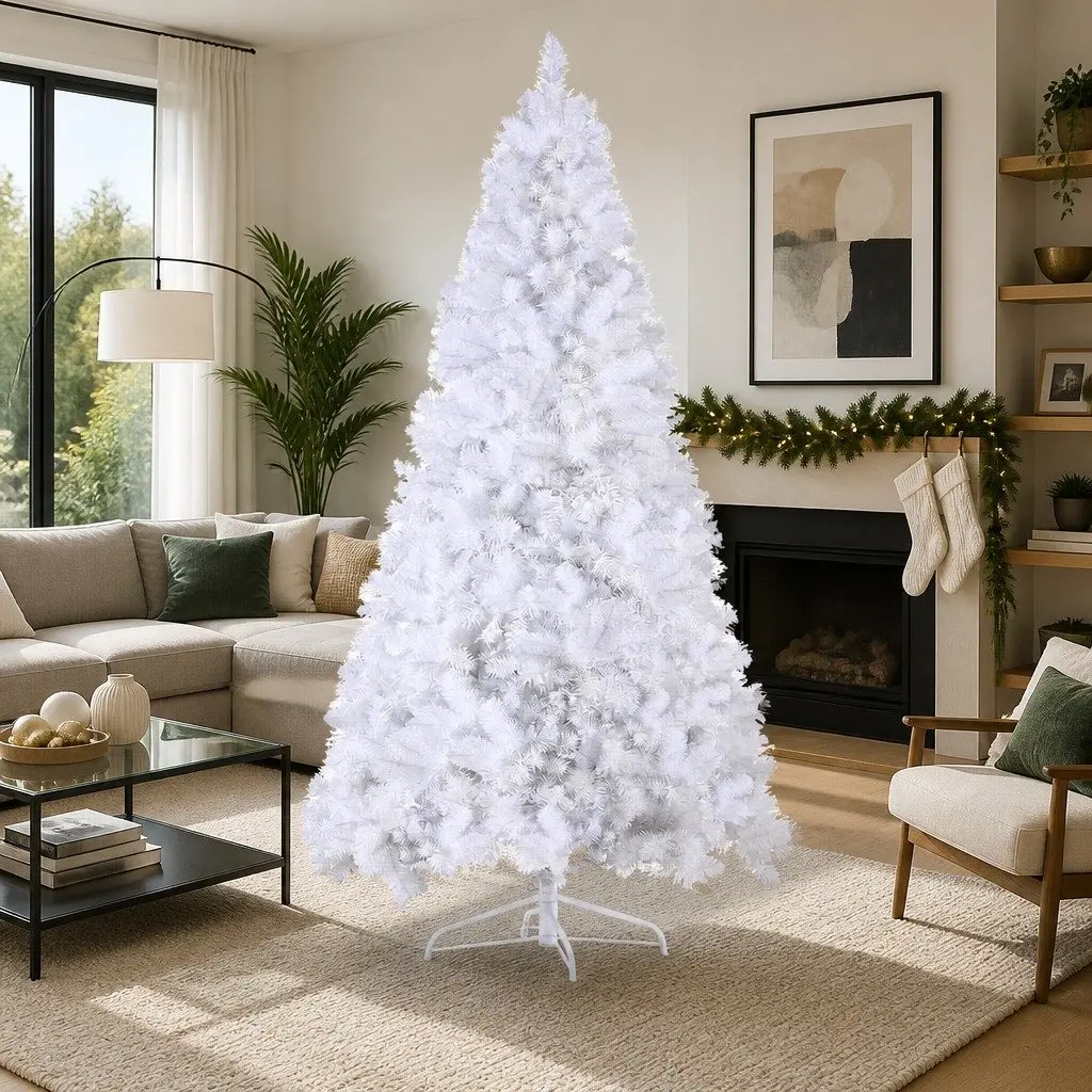 White Christmas Tree 2.1m 500 LED Lights PVC Tips Metal Stand