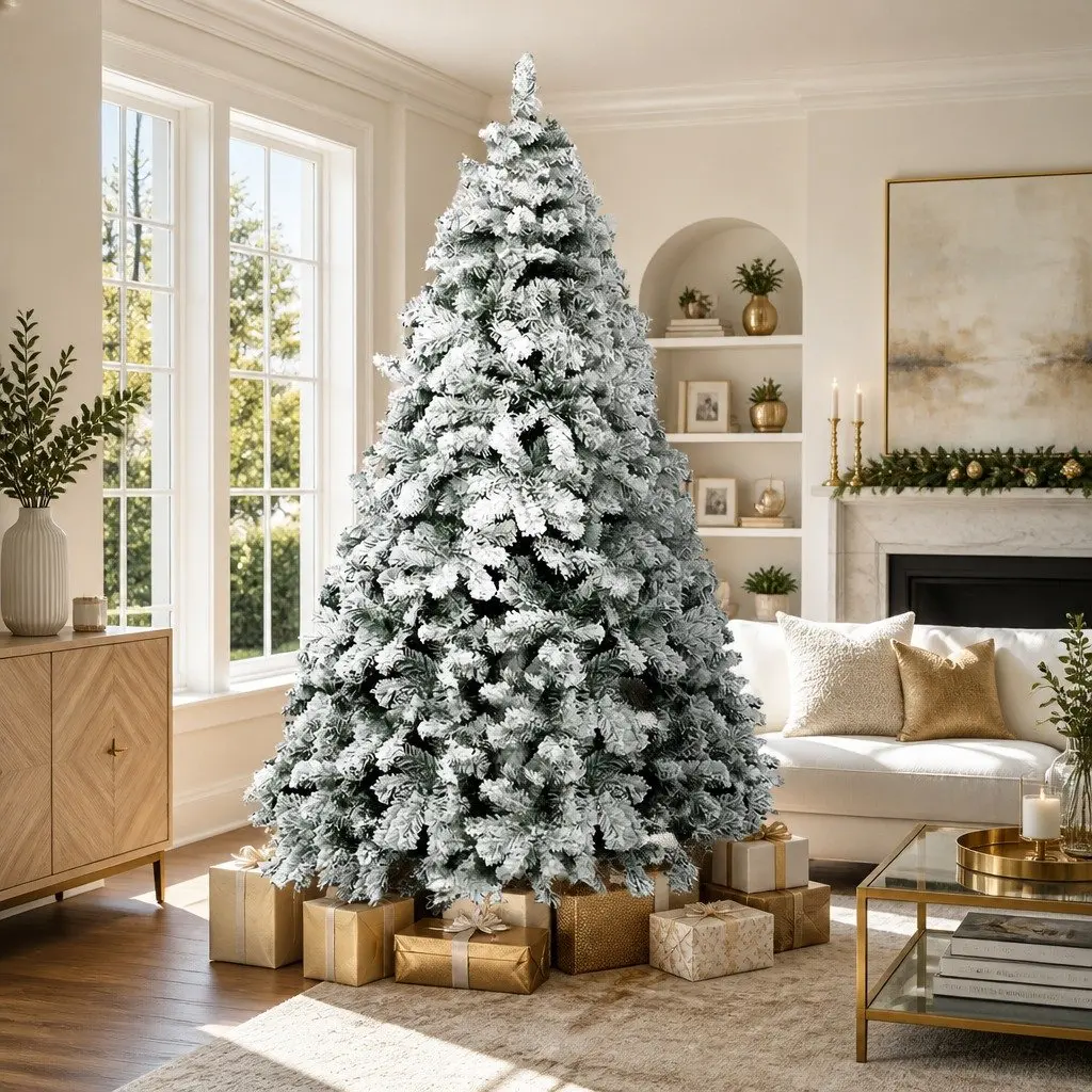 Christmas Tree 2.4m Snow Flocked Xmas Decorations 1165 Tips Green White Faux