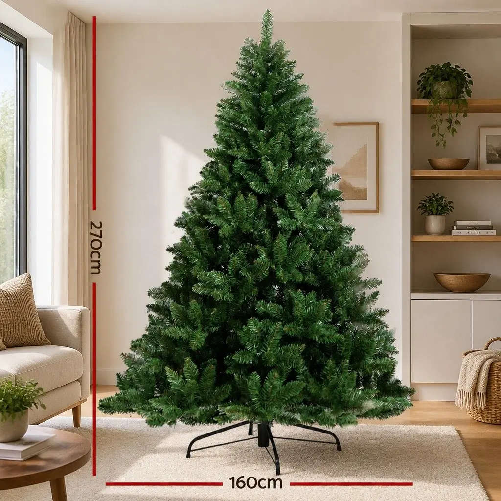 Green Christmas Tree 2.7m Artificial Xmas Fir Tree 1590 Tips Metal Stand