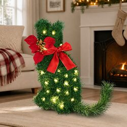 Cat Christmas Wreath Pre-lit 20 LED Warm White Indoor Outdoor Xmas Decor 35x30cm