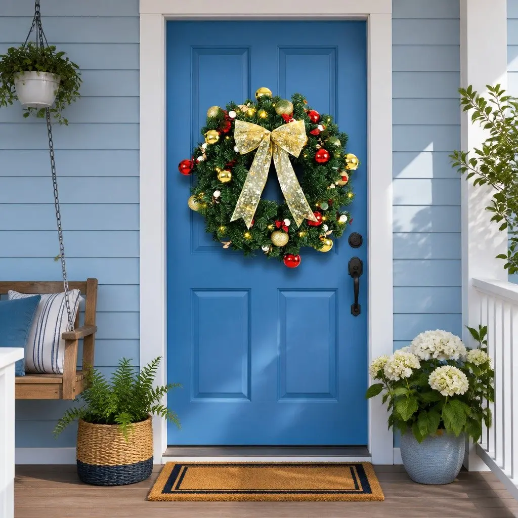 Christmas Wreath 60cm Prelit LED Green Baubles Berries Bow Decor