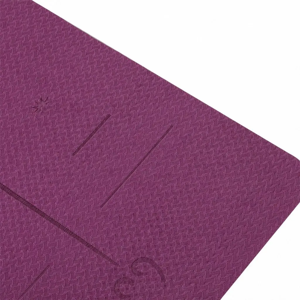 Purple Yoga Mat 6mm Thick with Non-Slip Surface and Body Alignment Lines