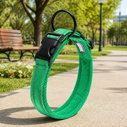 Green Dog Collar for Safety and Comfort with Reflective Features