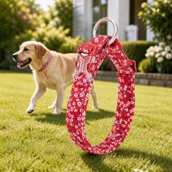 Floral Dog Collar Large Padded Pet Neck Accessory with Snap Buckle O Ring