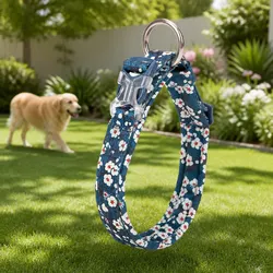 Floral Dog Collar Padded Comfortable Pet Accessory Snap Buckle O Ring Leash