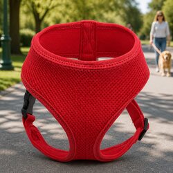 Dog Harness with Steel D Ring Adjustable Chest Belt Breathable Mesh Red Large