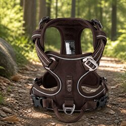Dog Harness No Pull Breathable Mesh Reflective Nylon Webbing XL Brown Pet Safety