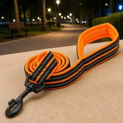 Reflective Nylon Dog Leash 2m Lead with Swivel Hook Mesh Padding M Orange