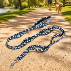 Floral Dog Lead with Soft Handle Large Size Pet Walking Leash Blue