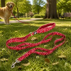 Floral Dog Lead with Soft Handle Large Size Pet Walking Leash Red Snap Hook