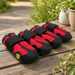 Dog Boots Weatherproof Booties Pet Paw Protection Velcro Straps Red Size 5