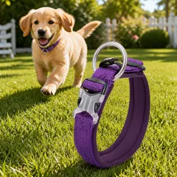 Purple Dog Collar M Active Puppy Lead Attachment Reflective Pet Neck Strap