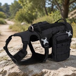 Dog Military Harness Backpack Tactical Training Adjustable Black Large