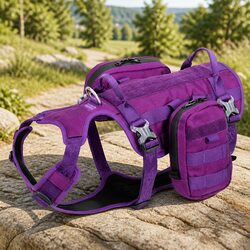 Purple Adjustable Dog Harness Backpack for Outdoor Training