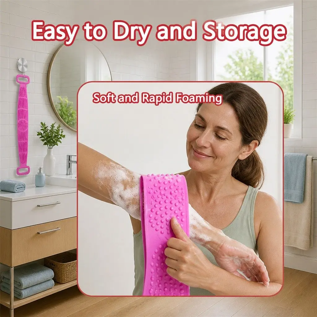 Bath Towel 60cm Exfoliating Back Scrub Strap Pink