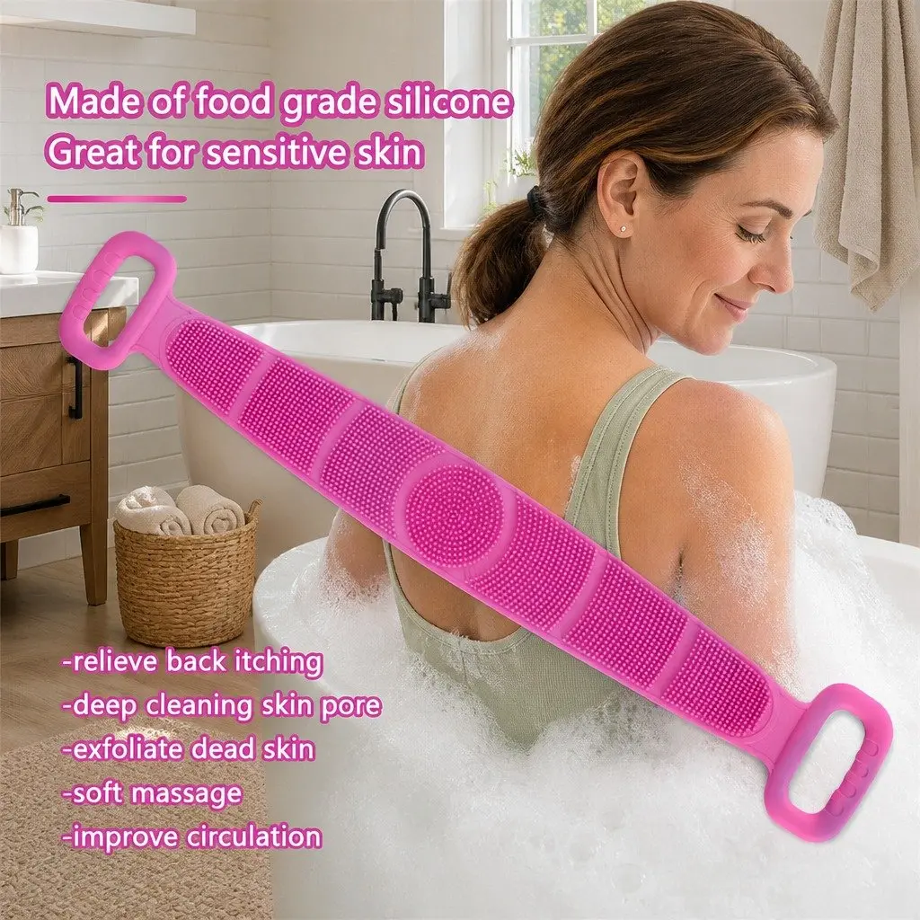 Bath Towel 60cm Exfoliating Back Scrub Strap Pink