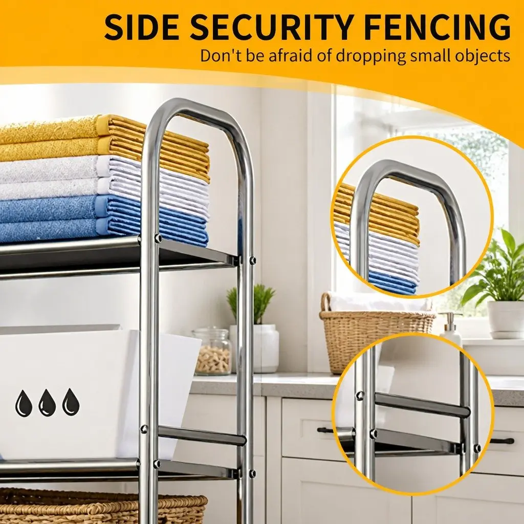 2-Tier Storage Rack Stainless Steel Space Saver for Washing Machine and Bathroom Essentials