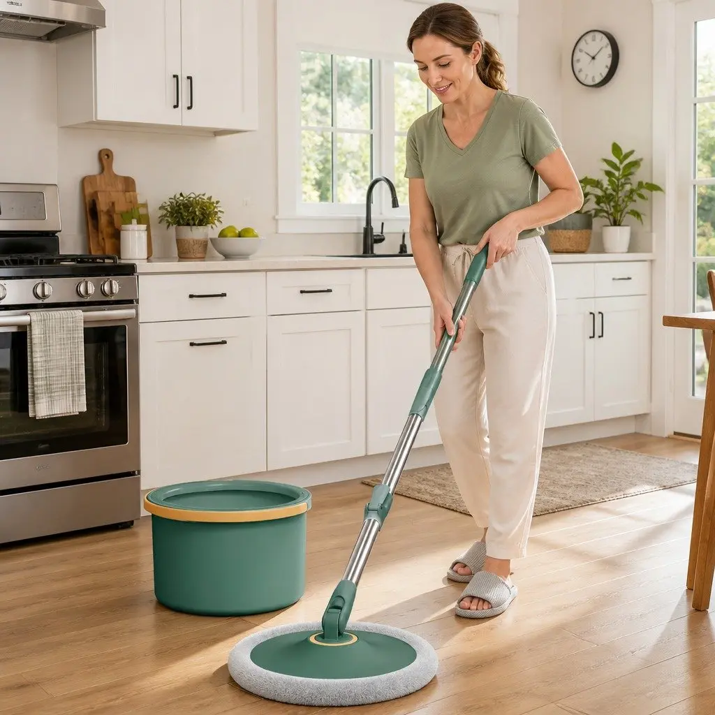 Rotary Flat Mop Hand-Wash-Free Sewage Separation Cleaning Tool Green 5 Piece